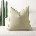 Beige chenille sierkussenhoes met visgraatpatroon en luxe afgewerkte biesranden - Matchagroen