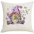 Detailed view of linen cushion cover featuring cartoon gnome with purple butterfly patterns - Purple Gnome and Butterfly Style (DYM302-8) / 45x45 Linen Single Side Without Core
