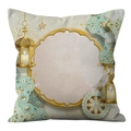Square Ramadan pillow cover with blue mandala patterns and gold lanterns design - CRD69-1 (Pillowcase Only (Without Core))