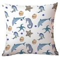Square marine pillowcase featuring watercolor sea creatures like blue dolphins and starfish - 45x45CM (No Core) / Marine Life Watercolor Painting Pattern (CDR284-8)