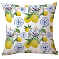Funda de cojín con limones mediterráneos y azulejos azules para sofá y decoración - Azulejo De Limón Fresco Del Sur De Europa (CDR299-26)