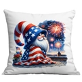 Detailed view of patriotic American gnome cushion cover with fireworks and flag elements - 45x45cm Single Sided Printing / Gnome in Cloak with Fireworks (CDR302-19)