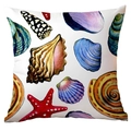 Square polyester pillowcase featuring watercolor starfish and seashells ocean pattern - 45x45CM (No Core) / Watercolor Conch Shell Starfish Pattern (CDR284-9)