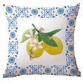 Detail view of the square Mediterranean lemon pillowcase with floral geometric border - Mediterranean Watercolor Central Lemon (CDR299-3)