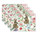 Lot de 4 sets de table de Pâques avec lapins aquarelle et fleurs sur lin - Lapin Brun Fleurs Aquarelle (YMCD1-16) / Set de Table en Lin 30x45
