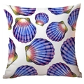 Polyester throw pillow cover featuring vibrant hand-painted seashells on white base - 45x45CM (No Core) / Colorful Watercolor Shell All-over Print (CDR284-10)