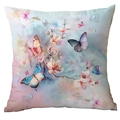 Square butterfly pillowcase with watercolor floral prints in soft pink and blue - Watercolor Butterfly Style (CDR247-19) / 45x45cm Single Sided (Pillow Core Not Included)