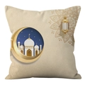 Quadratischer Ramadan Kissenbezug mit Mond und Moschee auf Textilstoff - CRD69-5 (Kissenbezug Ohne Kern)