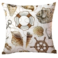 Marine theme square pillowcase with watercolor seashells anchors and ropes pattern - 45x45CM (No Core) / Nautical Elements Watercolor Vintage Style (CDR284-11)