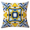 Funda de cojín geométrica de limón estilo mayólica para decoración de sofá en el hogar - Mayólica Exótica Amarillo Brillante Azul Zafiro (CDR299-30)