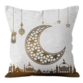 Weißer Kissenbezug mit goldenem Mond, Laterne und Moschee-Druck im Islam-Stil - CRD69-6 (Kissenbezug Ohne Kern)