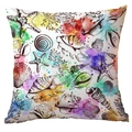 Square marine life pillow cover with watercolor sea shell and starfish design - 45x45CM (No Core) / Black White Line Art Combined with Watercolor Marine (CDR284-12)