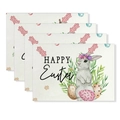 Lot de 4 sets de table de Pâques avec lapins et œufs colorés sur texture lin - Joyeuses Pâques Lapin Gris Fleur de Cerisier (YMCD1-20) / Set de Table en Lin 30x45