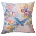 Square butterfly throw pillow cover with colorful watercolor art on white fabric - Watercolor Butterfly Style (CDR247-22) / 45x45cm Single Sided (Pillow Core Not Included)