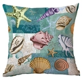 Marine life pillow case featuring teal and blue shell starfish pattern on square cushion - 45x45CM (No Core) / Marine Life Color Block Background Pattern (CDR284-13)