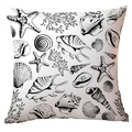 Square marine pillow cover with black and white hand-drawn shell and starfish patterns - 45x45CM (No Core) / Black White Hand-drawn Sketch Marine Life (CDR284-14)