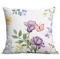 Square floral pillow case with purple roses, blue wildflowers, and orange butterfly - 45x45cm / Purple Rose and Butterfly Floral Pattern (CDR378-1)