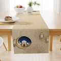 Ramadan Tischläufer in Beige mit goldenen Mandala-Mustern und Moschee-Design - CRD69-10 (Tischläufer)