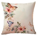 Square throw pillow cover with artistic watercolor floral and blue butterfly print - Watercolor Butterfly Style (CDR247-24) / 45x45cm Single Sided (Pillow Core Not Included)