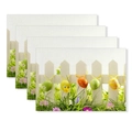 Lot de 4 sets de table de Pâques avec clôture blanche, œufs colorés et fleurs - Ruban de Clôture Œufs de Pâques (YMCD1-24) / Set de Table en Lin 30x45