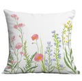 Floral print throw pillow case with hand-painted pink and purple flowers on white fabric - 45x45cm / Fresh Wildflower Cosmos and Lavender Pattern (CDR378-2)