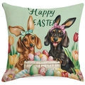 Happy Easter pillow cover with cute dachshunds, colorful eggs, and spring tulips - 45x45cm Single-sided No Insert / Dachshund Pattern 2 (DYM301-2)