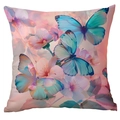 Square butterfly pillow cover with dreamy blue butterfly and pink flower print - Watercolor Butterfly Style (CDR247-25) / 45x45cm Single Sided (Pillow Core Not Included)