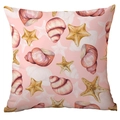 Polyester throw pillow cover with hand-painted pink conch and golden starfish - 45x45CM (No Core) / Light Pink Background Watercolor Conch Starfish (CDR284-16)