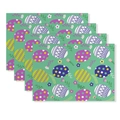 Lot de 4 sets de table de Pâques avec œufs colorés et fleurs sur fond vert menthe - Lapin Œuf Menthe (YMCD1-26) / Set de Table en Lin 30x45