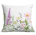 Square cushion cover with hand-painted wildflower print on a white background - 45x45cm / Purple Spike Flower and Daisy Hand Painted Pattern (CDR378-3)