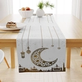Eleganter Tischläufer für Eid Mubarak mit goldenem Mond und Laternen auf weißem Stoff - CRD69-12 (Tischläufer)