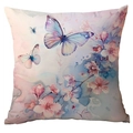 Square cushion cover featuring watercolor blue butterfly and pink cherry blossom print - Watercolor Butterfly Style (CDR247-26) / 45x45cm Single Sided (Pillow Core Not Included)