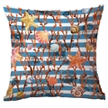 Polyester marine cushion cover featuring orange coral and starfish on blue stripes - 45x45CM (No Core) / Blue White Stripe Background Coral Shell Starfish (CDR284-17)