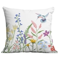 Floral pillow cover with watercolor wildflowers and hummingbird on white fabric - 45x45cm / Colorful Watercolor Wildflower and Hummingbird Pattern (CDR378-4)