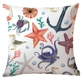 Square polyester cushion cover with watercolor starfish and sea life print - 45x45CM (No Core) / Full Color Watercolor Marine Elements Print (CDR284-18)