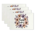 Set of 4 linen Happy Easter placemats featuring watercolor flower wreaths and rabbits - Happy Easter Wreath Style (YMCD2-1) / 30*45cm Linen Placemat