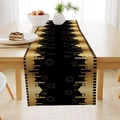 Eleganter Eid Mubarak Tischläufer in Schwarz und Gold mit Moschee- und Sternmuster - CRD69-15 (Tischläufer)