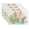 Lot de 4 sets de table de Pâques avec motif lapin mignon et texte de vœux festifs - Vœux de Pâques Lapin avec Cœur (YMCD1-31) / Set de Table en Lin 30x45