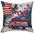 Independence Day pillowcase featuring red pickup truck and US flag on linen texture - 45x45 / Red Truck Flag Style (DYM303-1)