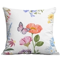 Fodera per cuscino quadrata con stampa acquerello di papaveri e farfalla su bianco - 45x45cm / Pittura Acquerello con Papavero Arancione e Farfalla Viola (CDR378-7)