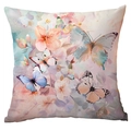 Square butterfly pillow cover featuring pink floral watercolor art on white background - Watercolor Butterfly Style (CDR247-30) / 45x45cm Single Sided (Pillow Core Not Included)