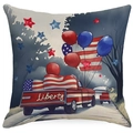 Patriotic USA Independence Day pillow cover featuring a red retro truck and Liberty theme - 45x45 / Red Truck Balloons Style (DYM303-2)