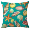 Teal marine life throw pillow cover with watercolor seashell and starfish patterns - 45x45CM (No Core) / Teal Background Watercolor Marine Life (CDR284-21)