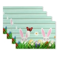 Lot de 4 sets de table de Pâques avec lapins, œufs colorés et fleurs sur bois vert - Deux Lapins Prairie Œufs (YMCD1-32) / Set de Table en Lin 30x45
