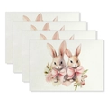 Set of 4 Easter linen placemats with watercolor bunny and floral printed patterns - Twin Rabbits With Bows Style (YMCD2-4) / 30*45cm Linen Placemat