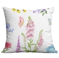 Fodera per cuscino quadrata con motivo floreale ad acquerello e farfalla rosa su bianco - 45x45cm / Motivo Pastorale con Digitale e Farfalla Rosa (CDR378-8)