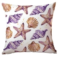 Square polyester pillowcase featuring colorful watercolor starfish and seashell patterns - 45x45CM (No Core) / White Background Watercolor Conch Scallop Starfish (CDR284-23)