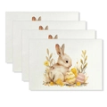 Lot de 4 sets de table de Pâques avec lapin, poussins et œufs en tissu de lin - Lapin Brun Poussins Fleurs (YMCD1-36) / Set de Table en Lin 30x45
