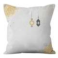 Weißer Kissenbezug mit goldenem Mandala und schwarzer Laterne für Ramadan Deko - CRD69-10 (Kissenbezug Ohne Kern)