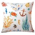Square marine pillowcase featuring turtle, seahorse, and coral watercolor prints - 45x45CM (No Core) / Abundant Marine Life Watercolor Panorama (CDR284-26)